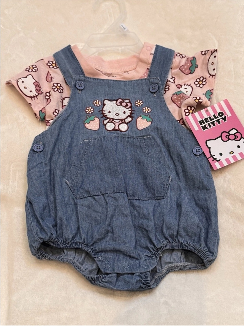 Hello Kitty Infant 3/6 mo. Denim Overall Shorts & T-shirt Set